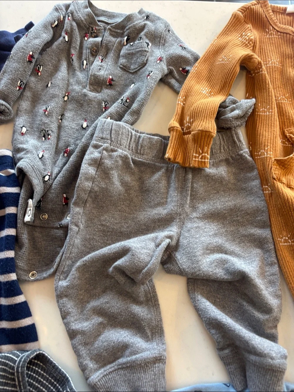 Lot of Baby Onesies , sleepers, and pants Mixed Colors & Patterns 9 months